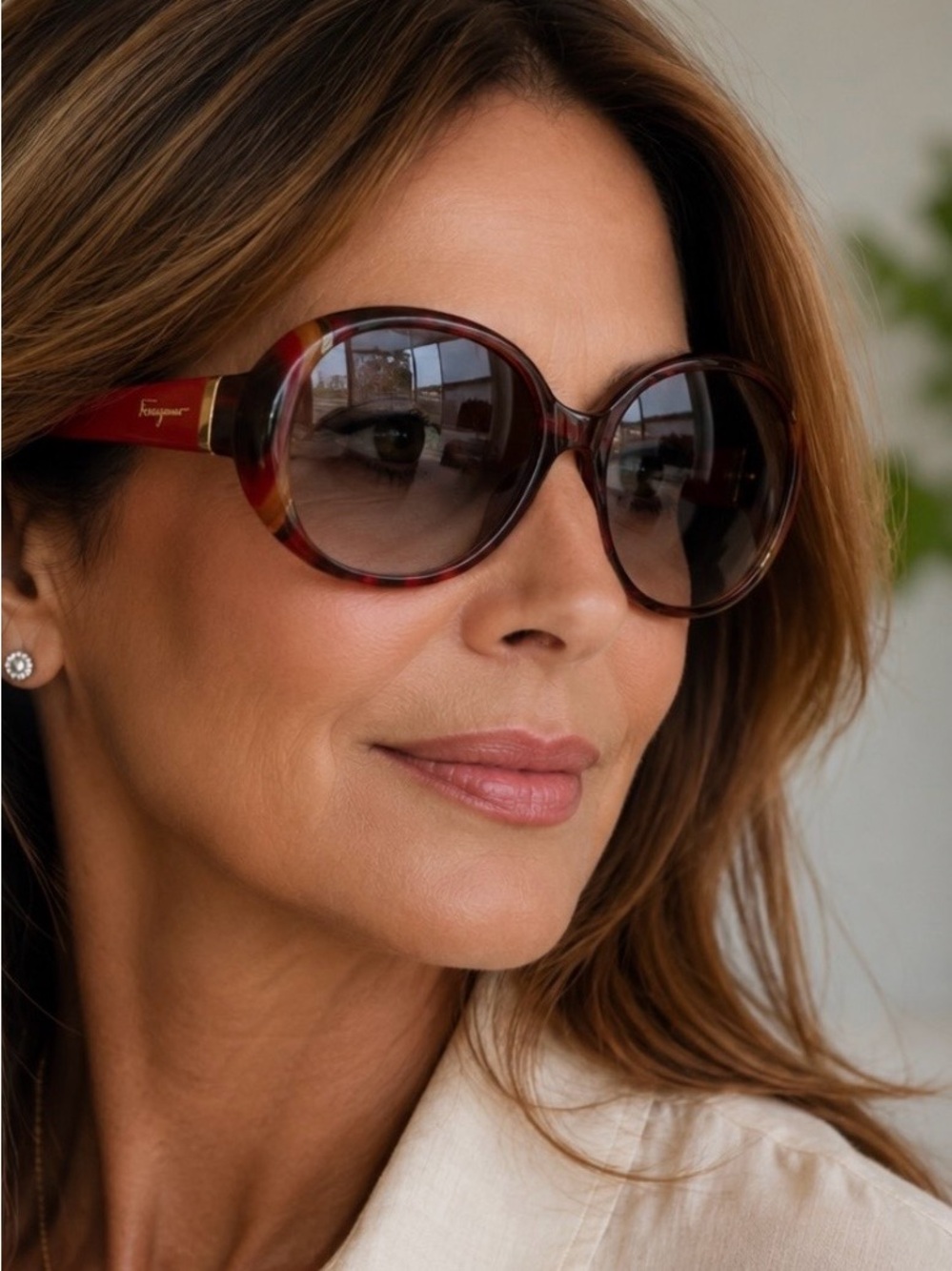 Salvatore Ferragamo Women's Tortoiseshell Round Sunglasses - Red Brown